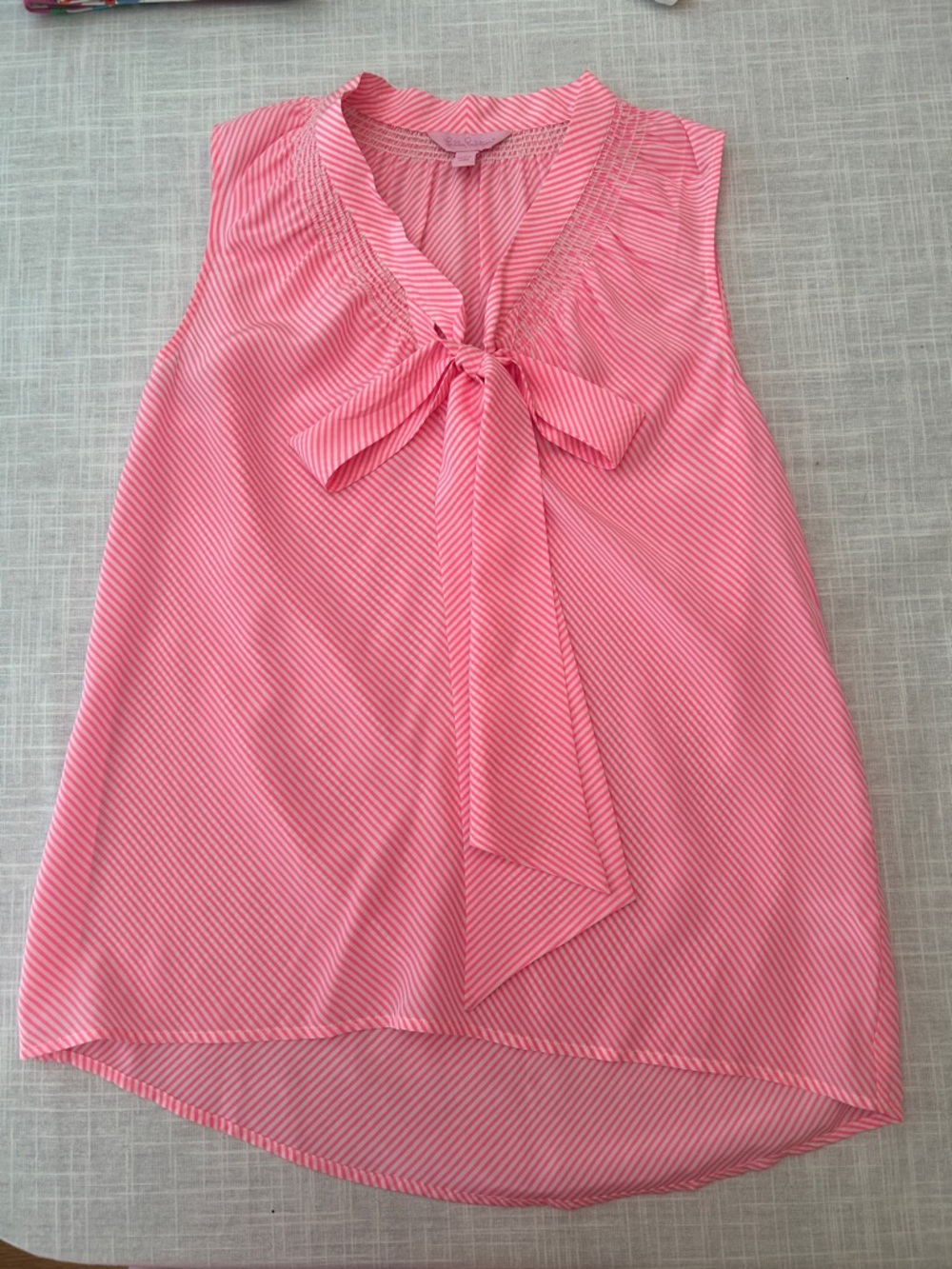 Lilly Pulitzer Pink Striped Bow Neck Sleeveless Silk Blouse